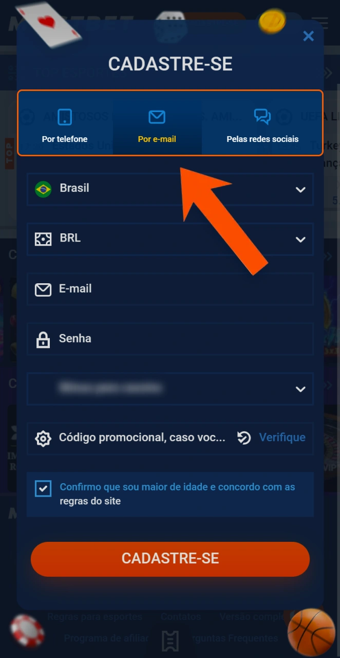 Escolha o melhor método para criar uma conta na aplicação Mostbet.