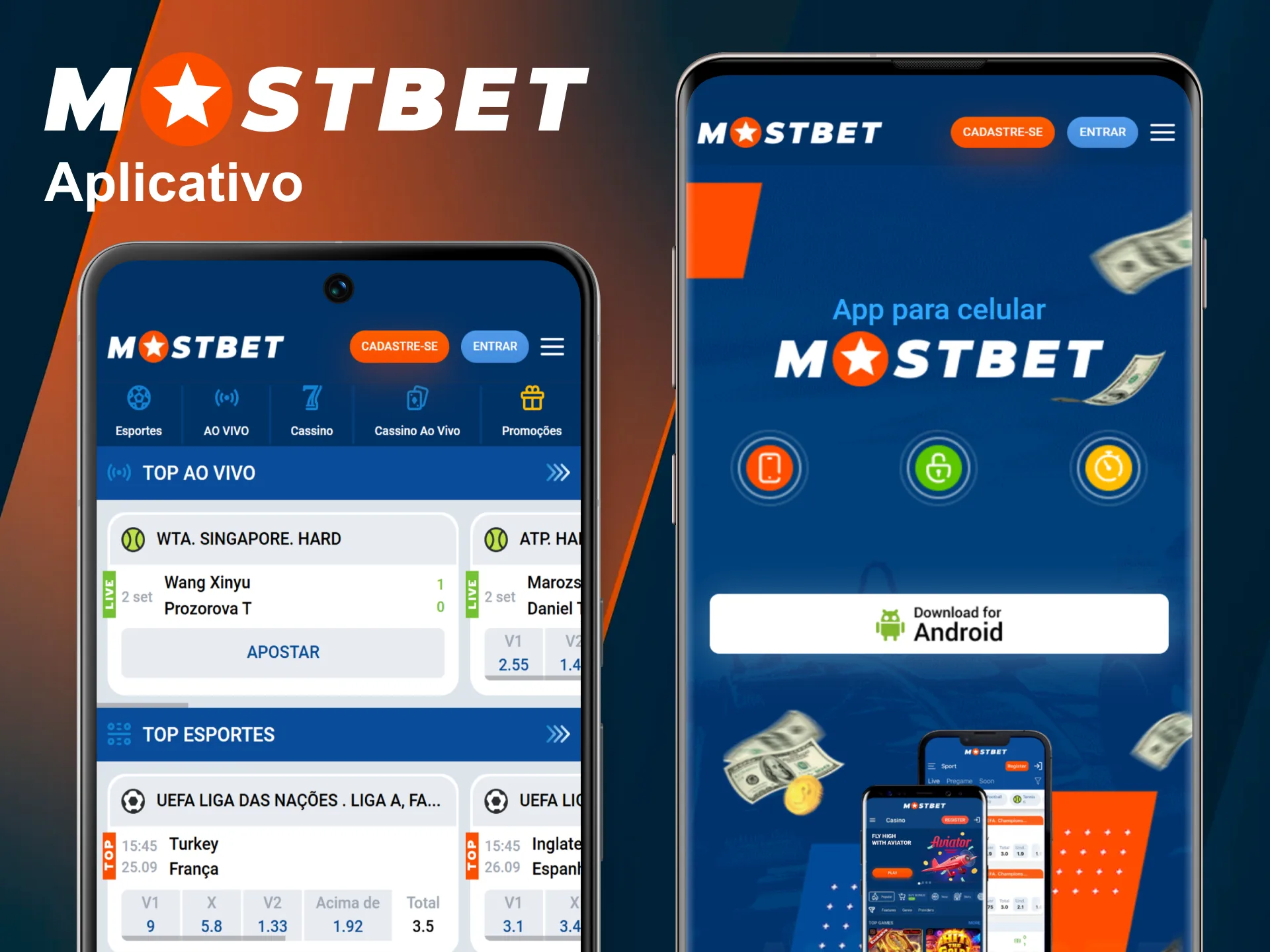 Baixe a aplicação Mostbet para jogar em qualquer dispositivo móvel.